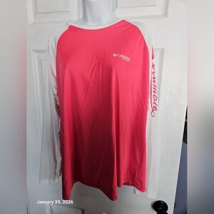 Columbia PFG Two-Tone Pink and White Long Sleeve Shirt